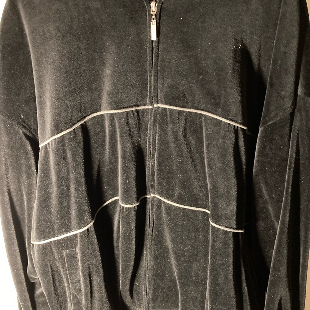Mens Black Velour Jogging Suit. Zip Jacket and Drawstring Pants.